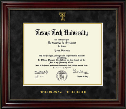 Texas Tech University Diploma Frame - Officially Licensed - Cherry Finish Wood with Bead Frame - Black Suede Mat with Gold Accent Mat