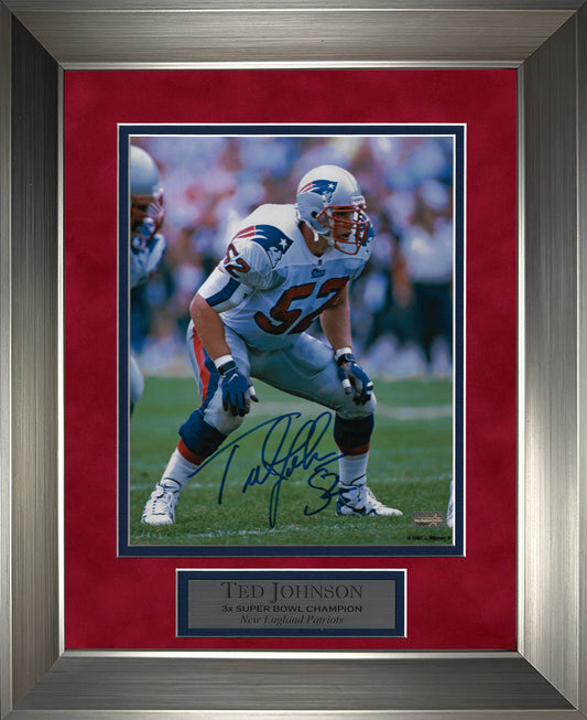 Ted Johnson Autograph 8x10 Photo - New England Patriots - Framed 13x16 - New England Picture Authentication
