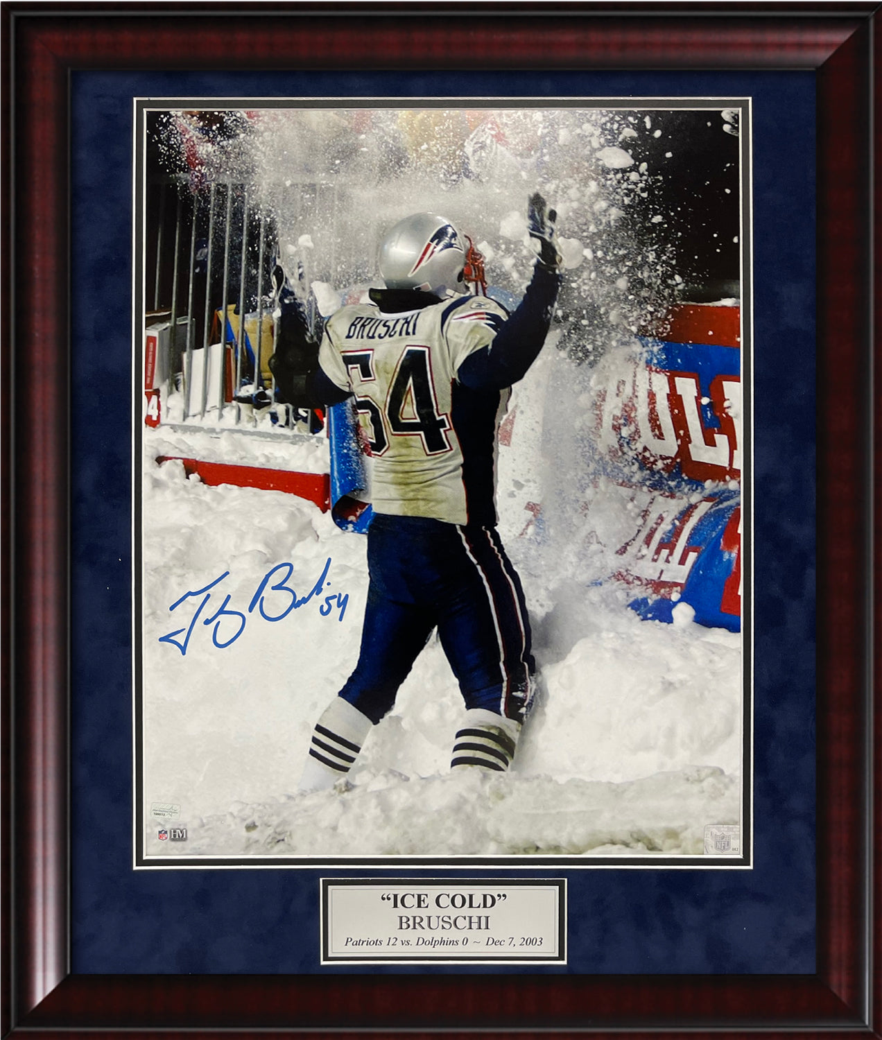 Tedy Bruschi Autograph Photo Ice Cold Bruschi 23x27 New England Picture Authentication