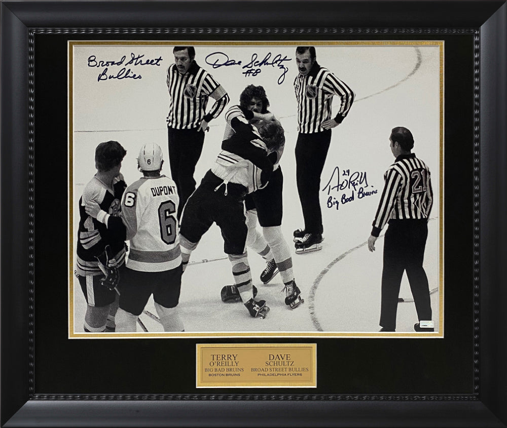 Terry O'Reilly Dave Schultz Double Autograph Photo Broad Street Bullies Fight 23x27 New England Picture Authentication
