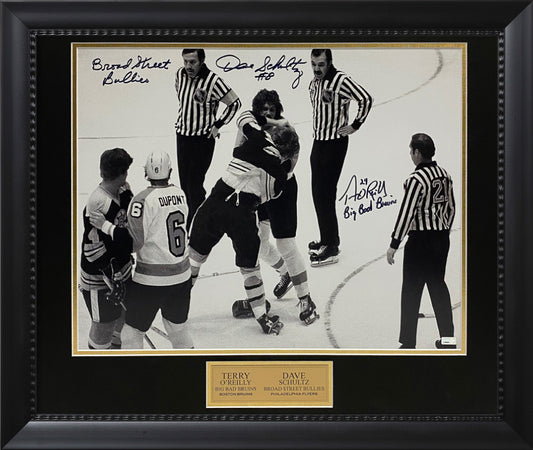Terry O'Reilly Dave Schultz Double Autograph Photo Broad Street Bullies Fight 23x27 New England Picture Authentication