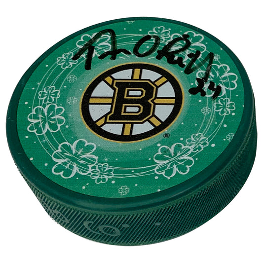 Terry O'Reilly Autograph Puck Green Bruins B Clover Shamrock