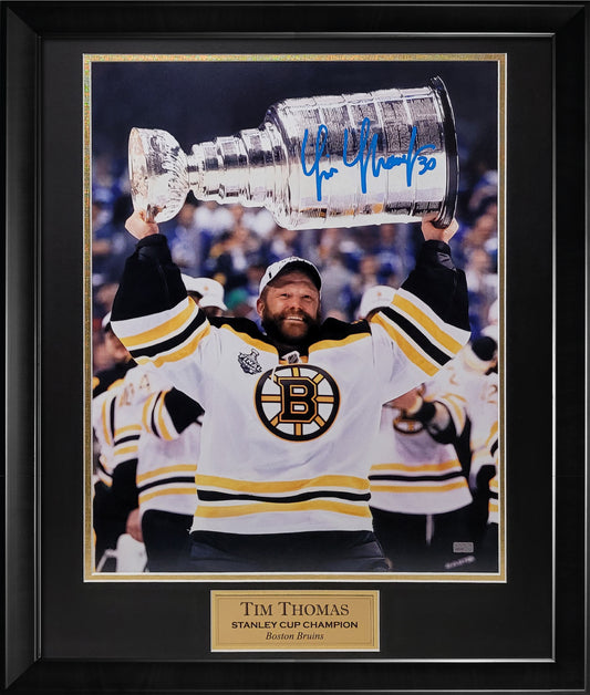 Tim Thomas Autograph Photo Hold Stanley Cup 23x27 New England Picture Authentication