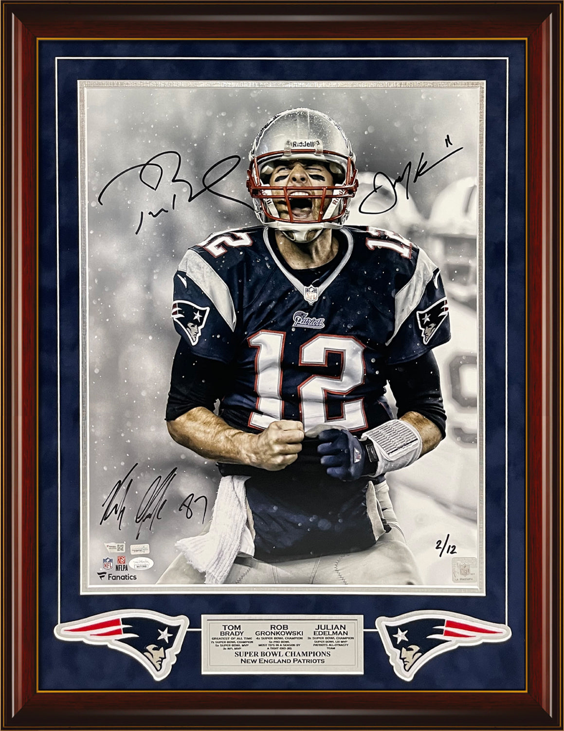Tom Brady, Rob Gronkowski, Juilan Edelman Triple Autograph Photo Brady Snow Scream 23x31
