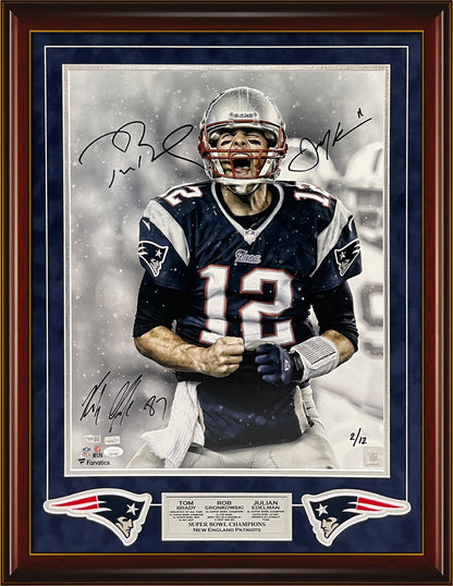 Tom Brady, Rob Gronkowski, Juilan Edelman Triple Autograph Photo Brady Snow Scream 23x31