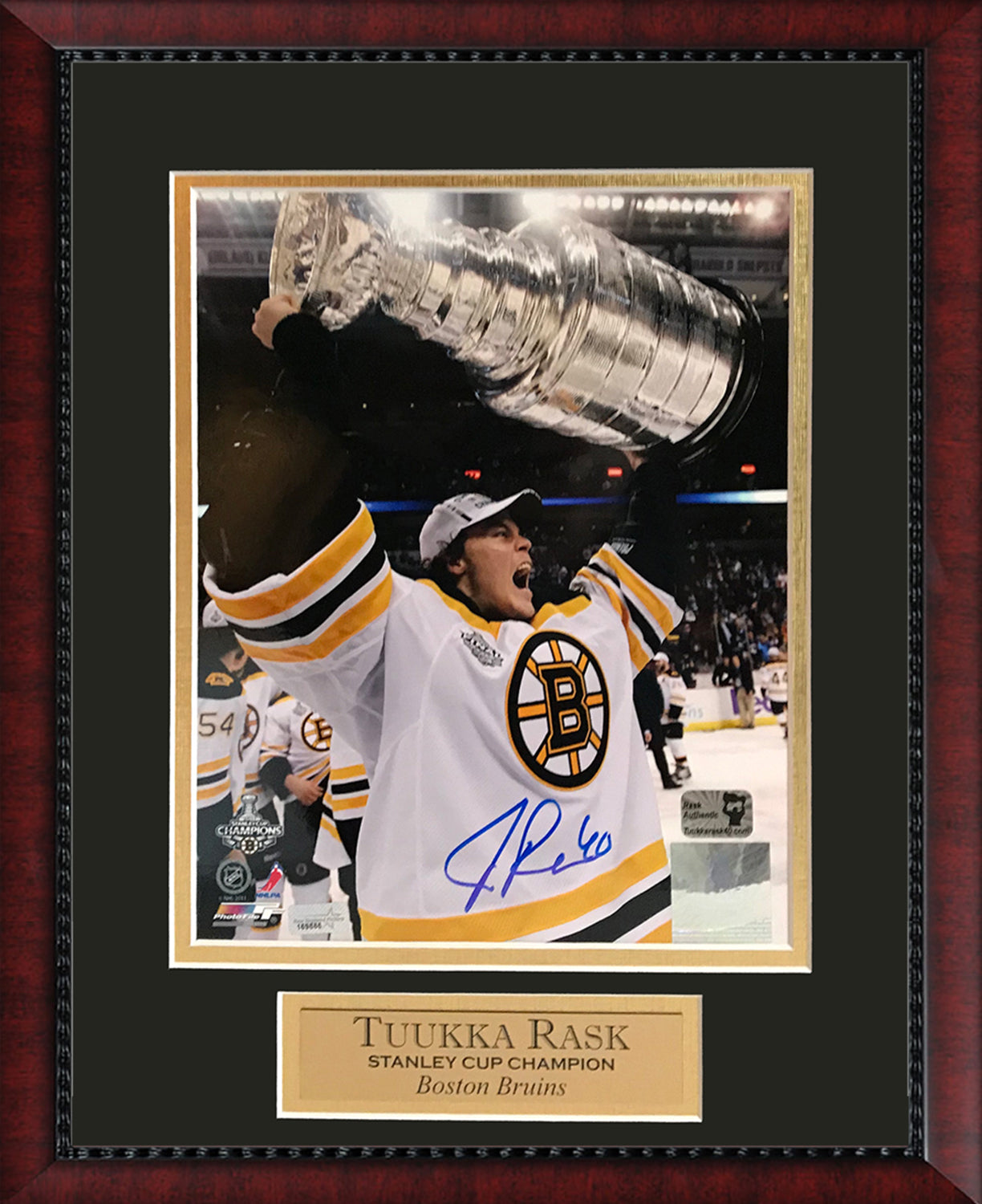 Tuukka Rask Autograph photo holding the stanley cup 2011 11x14