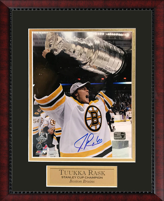 Tuukka Rask Autograph photo holding the stanley cup 2011 11x14