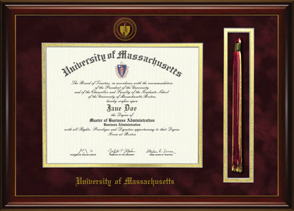 Mississippi State University Diploma Frame with Tassel Holder – Officially Licensed - Glossy Mahogany Frame with Gold Accent Lines and Maroon Suede and Gold Mats. Embossed MSU School Seal and Olde English Lettering