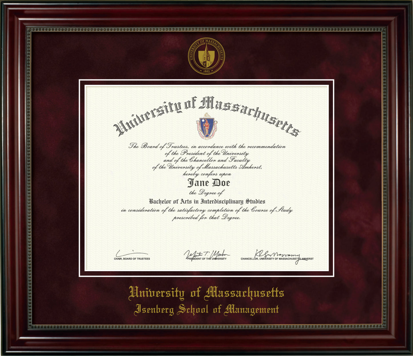 UMass Isenberg School of Business Diploma Frame - Officially Licensed - Cherry Finish Wood with Bead Frame