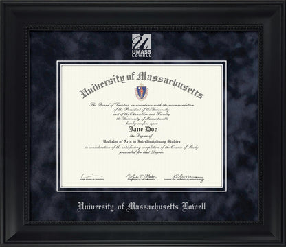 UMass Lowell Diploma Frame – Officially Licensed - Modern Matte Black Wood with Bead Frame and Navy Suede Mat