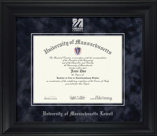 UMass Lowell Diploma Frame – Officially Licensed - Modern Matte Black Wood with Bead Frame and Navy Suede Mat