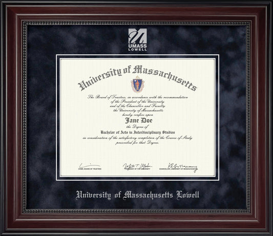 UMass Lowell Diploma Frame - Officially Licensed - Cherry Finish Wood With Bead Frame