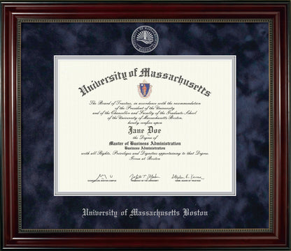 UMass Boston Diploma Frame - Officially Licensed - Cherry Finish Wood With Bead Frame