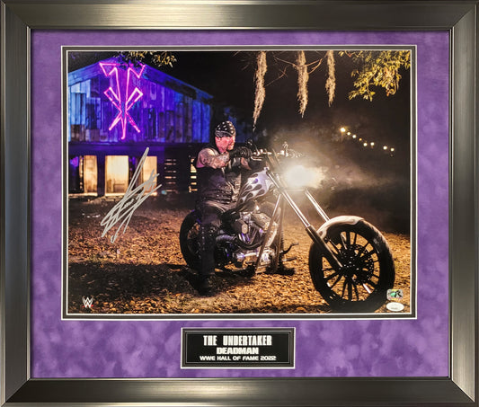 The Undertaker Autograph Photo On A Motorcyle 23x27 JSA Authentication