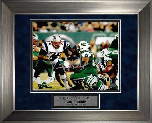 Vince Wilfork Autograph 8x10 Photo - Butt Fumble - New England Patriots - Framed 13x16 - New England Picture Authentication