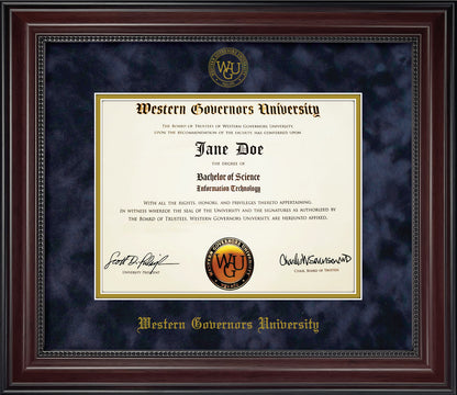 Western Governors University WGU Diploma Frame - Cherry Finish Wood with Bead Frame with Navy Suede and Gold Mats