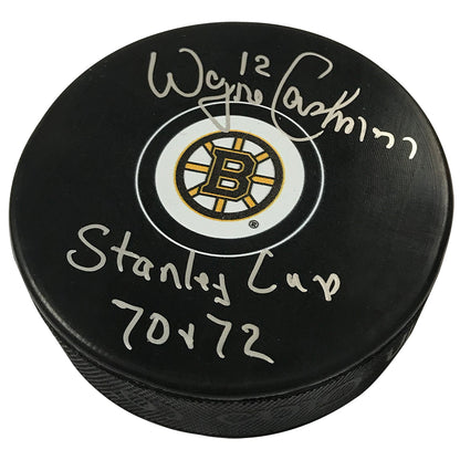 Wayne Cashman Autograph Puck With Inscription