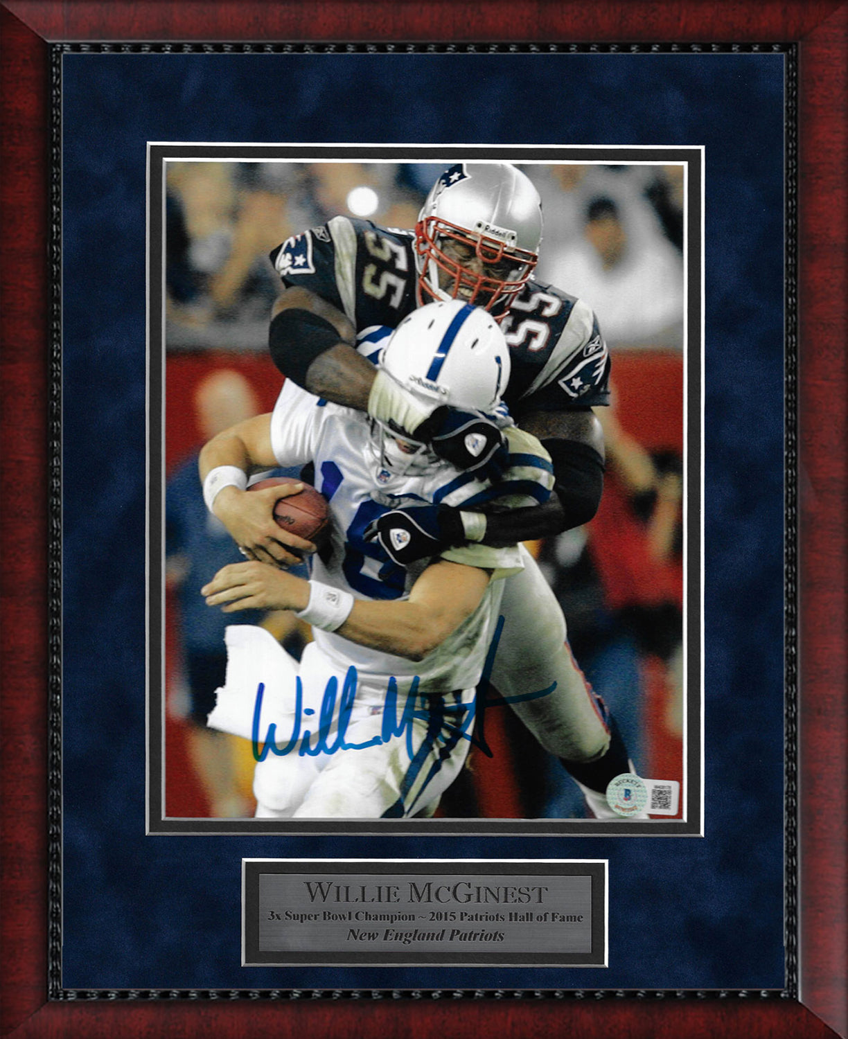Willie McGinest Autograph Photo Tackle Peyton Manning 11x14
