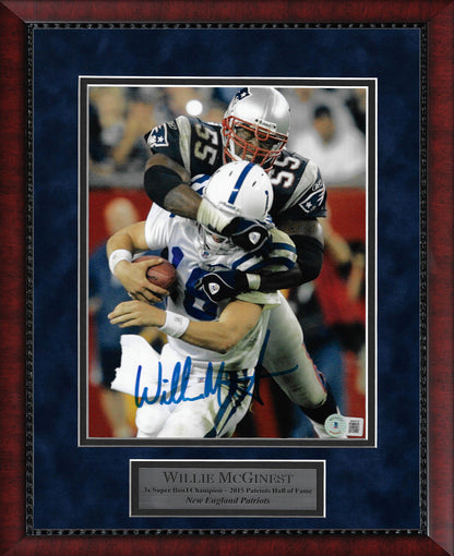 Willie McGinest Autograph Photo Tackle Peyton Manning 11x14