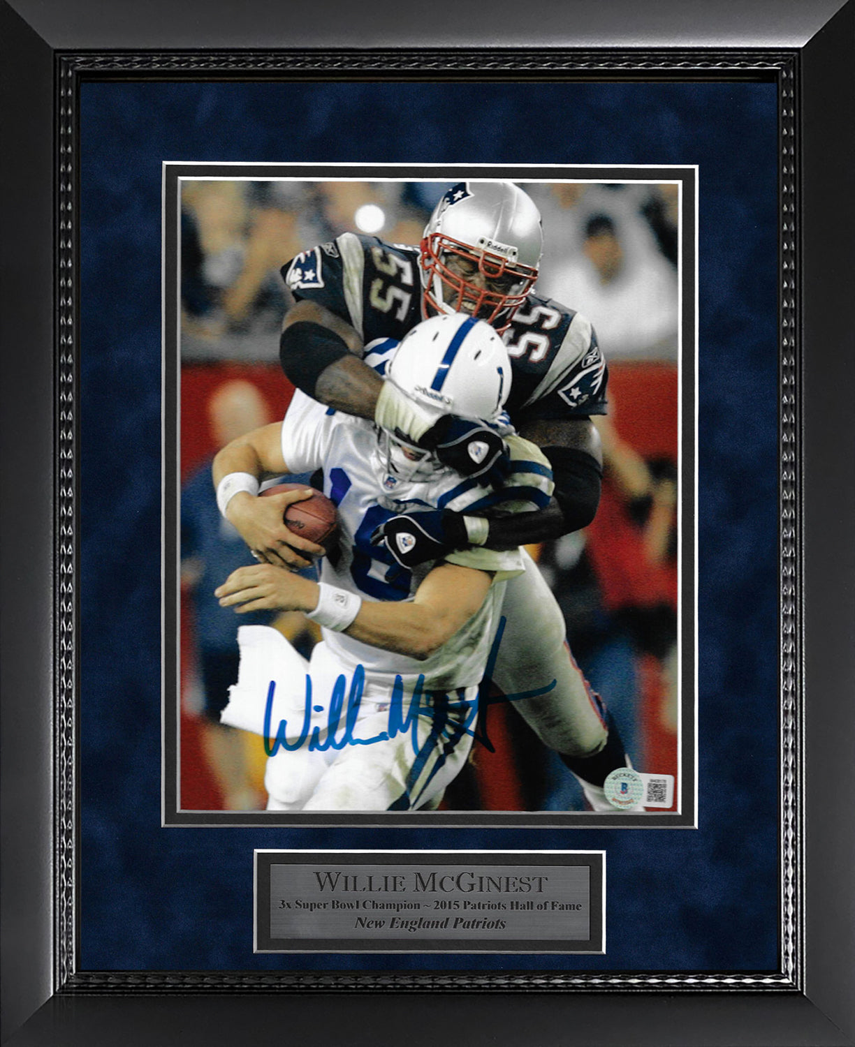 Willie McGinest Autograph Photo Tackle Peyton Manning 11x14