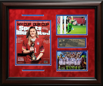 Alyssa Naeher Autograph 8x10 Photo - Champion Collage - Framed 18x22 - New England Picture Authentication