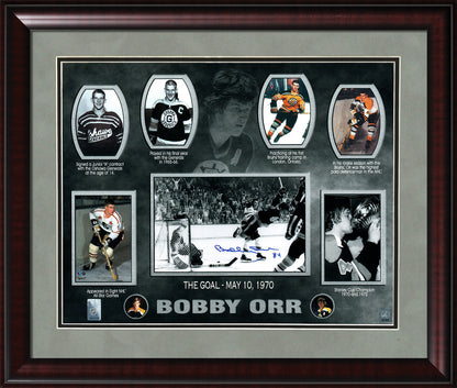 Bobby Orr Autograph 16x20 Photo - Career Collage - Boston Bruins - Framed 23x27