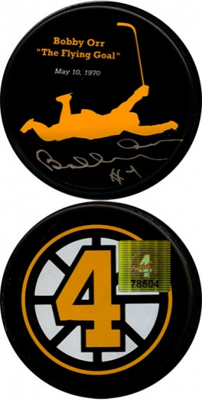 Bobby Orr Autograph Puck Flying Image
