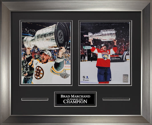 Brad Marchand Photographs - 2x Stanley Cup Champion 2-Way Collage - Boston Bruins - Florida Panthers - Framed 18x22