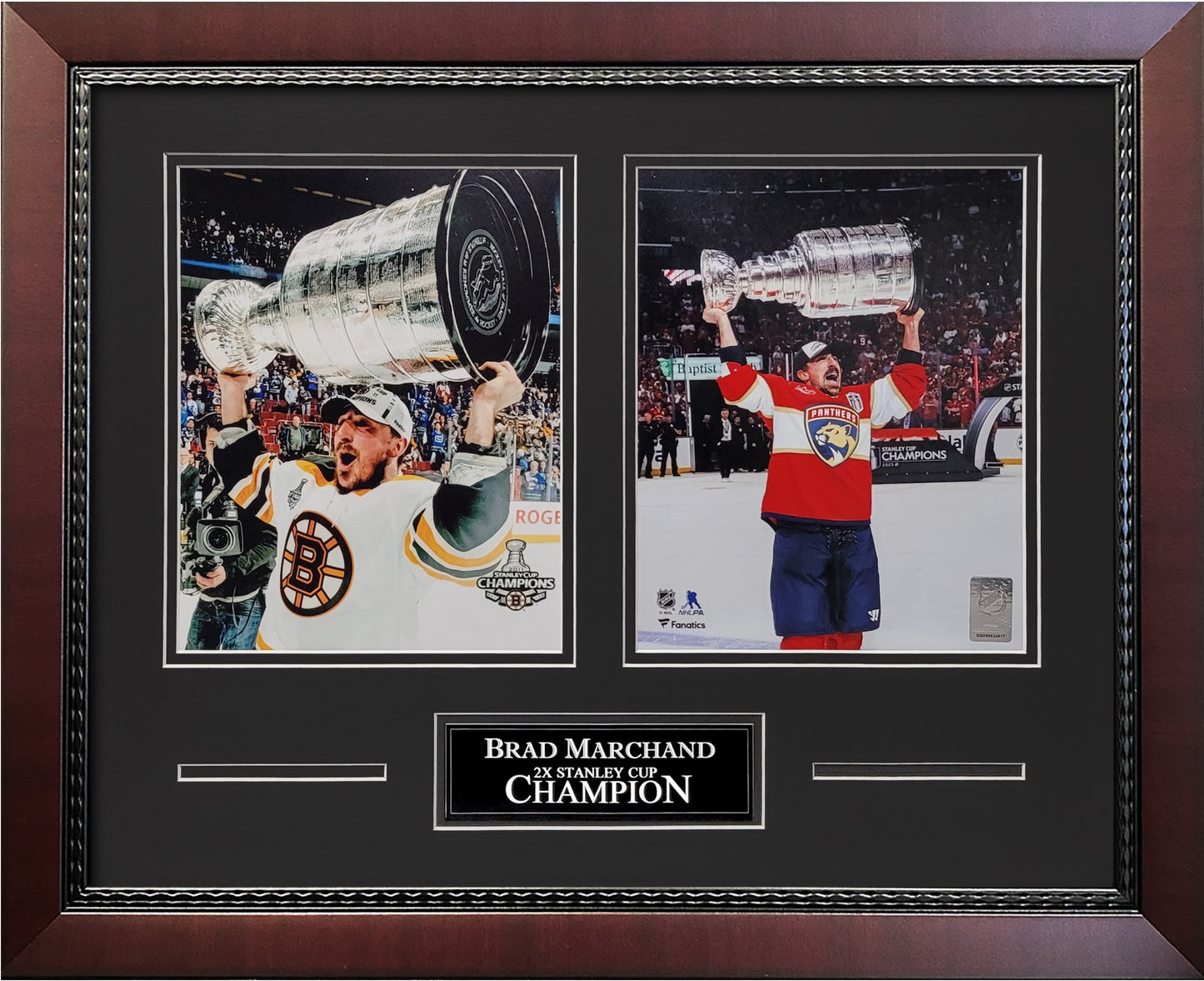 Brad Marchand Photographs - 2x Stanley Cup Champion 2-Way Collage - Boston Bruins - Florida Panthers - Framed 18x22