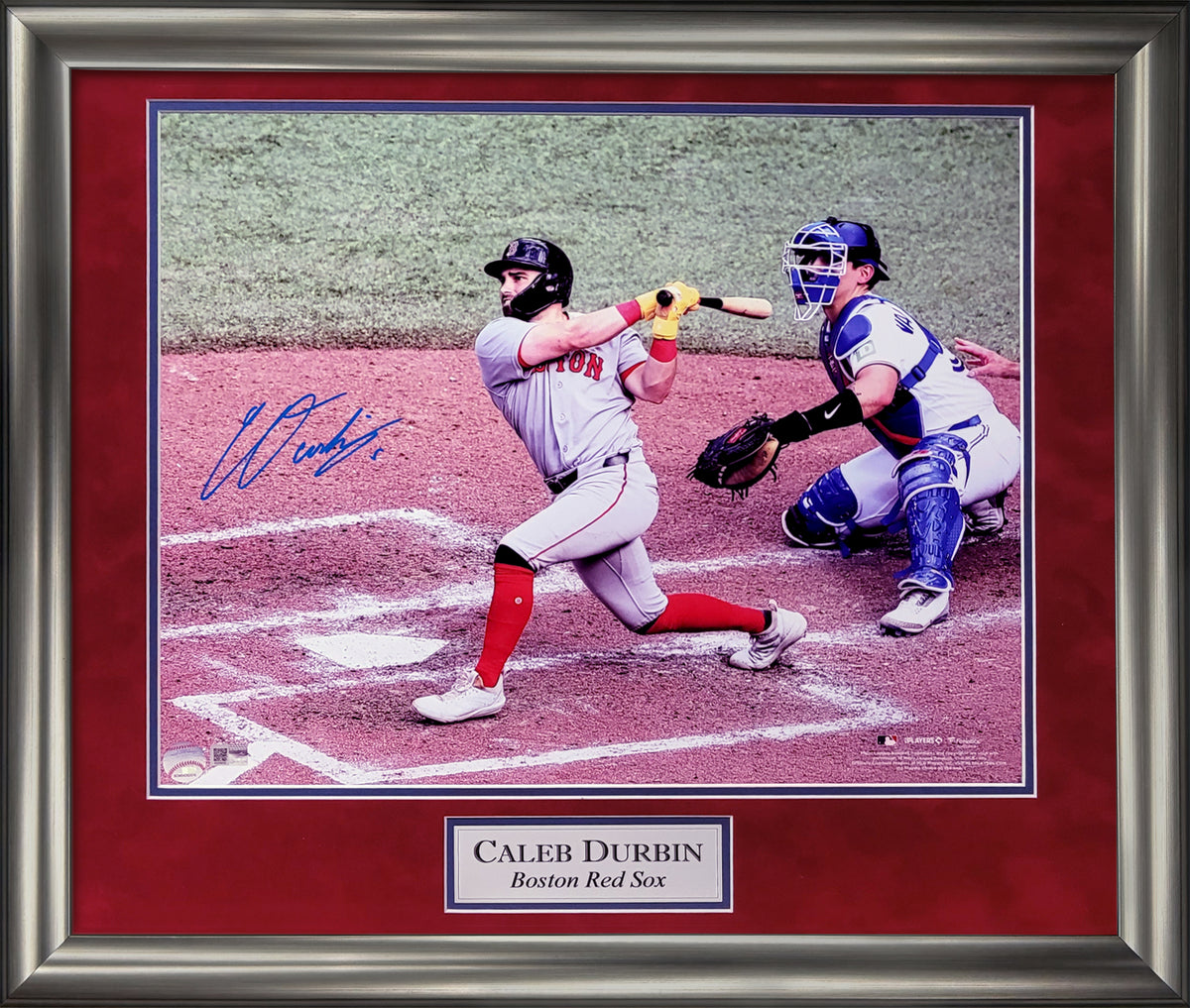 Caleb Durbin Autograph 16x20 Photo - Swing At Plate - Boston Red Sox - Framed 23x27 - New England Picture Authentication
