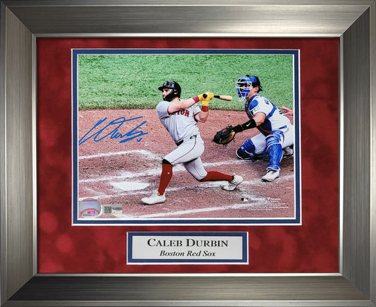 Caleb Durbin Autograph 8x10 Photo - Swing At Plate - Boston Red Sox - Framed 13x16 - New England Picture Authentication