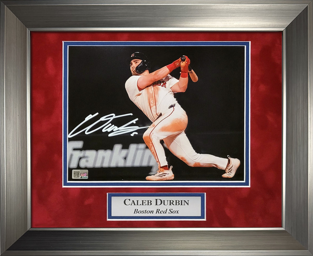 Caleb Durbin Autograph 8x10 Photo - Swing Spotlight - Boston Red Sox - Framed 13x16 - New England Picture Authentication