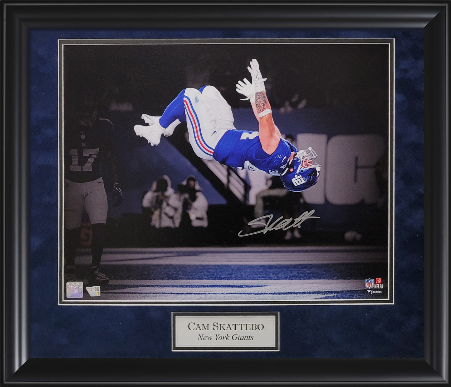 Cam Skattebo Autograph 16x20 Photo - Backflip - New York Giants - Framed 23x27 - Fanatics Authentication