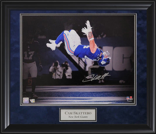 Cam Skattebo Autograph 16x20 Photo - Backflip - New York Giants - Framed 23x27 - Fanatics Authentication