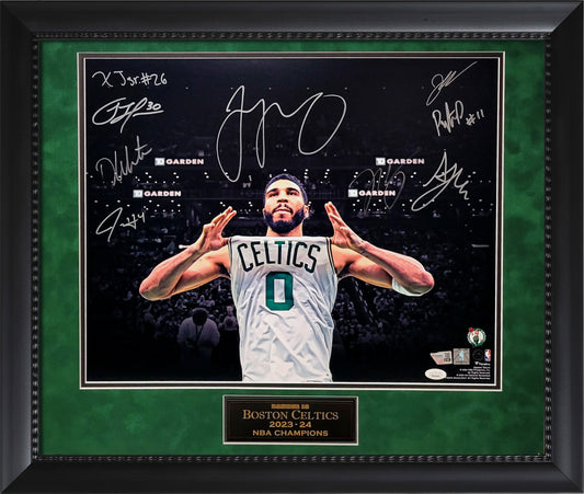 Boston Celtics Team Signed 9 Signature Autograph Photo 2024 NBA Champions 23x27