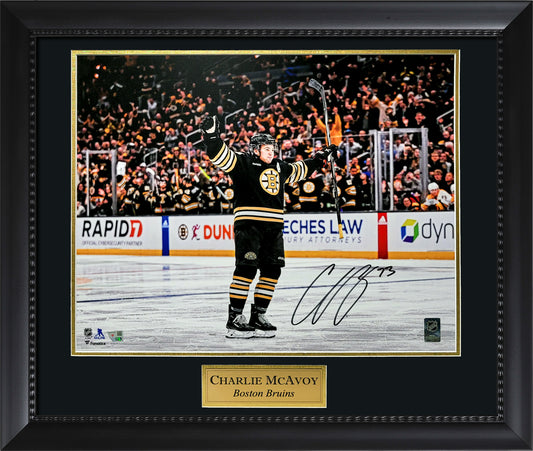 Charlie McAvoy Autograph 16x20 Photo - Boston Bruins - Framed 23x27 - Fanatics Authentication