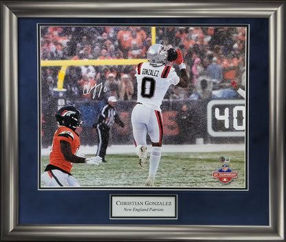 Christian Gonzalez Autograph 16x20 Photo - 2025 AFC Championship Interception - New England Patriots - Framed 23x27 - Beckett Authentication