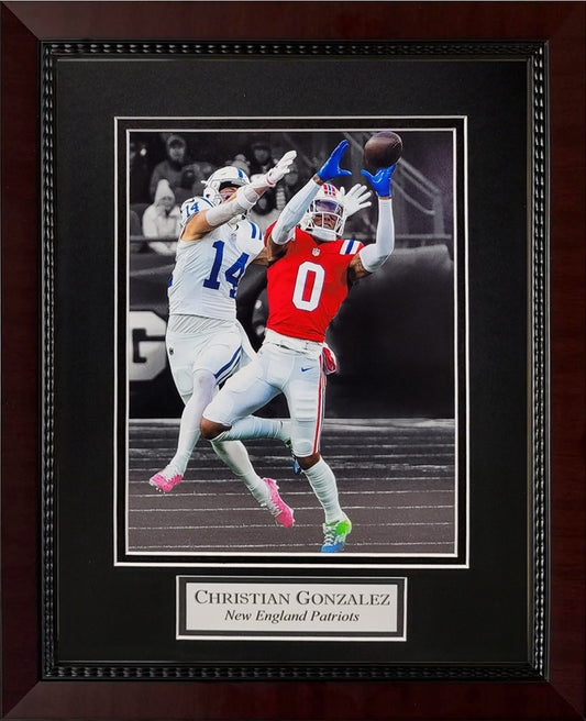 Christian Gonzalez Photograph - Interception Spotlight - New England Patriots - Framed 13x16