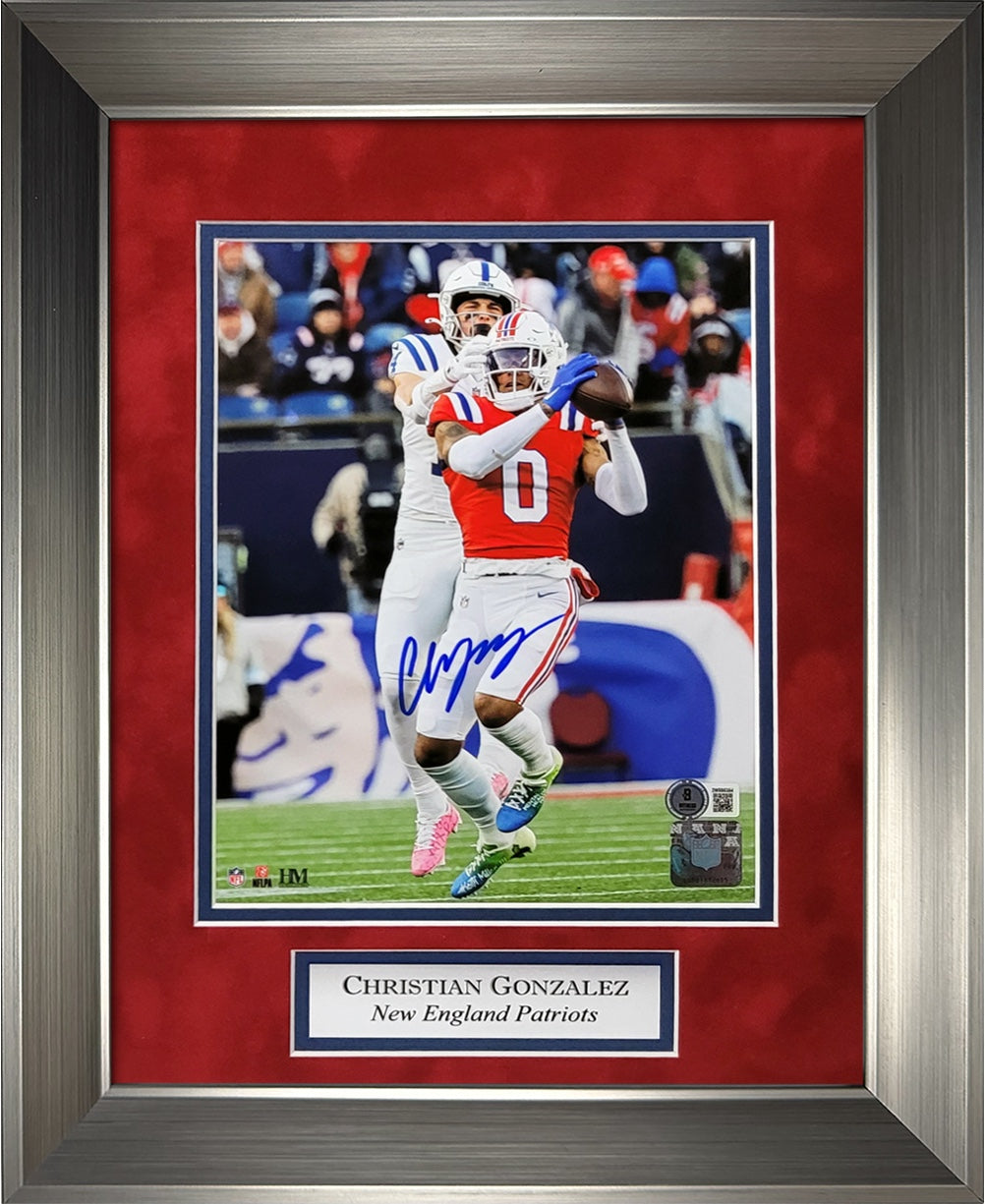 Christian Gonzalez Autograph 8x10 Photo - Interception - New England Patriots - Framed 13x16 - Beckett Authentication