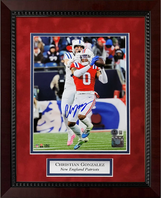 Christian Gonzalez Autograph 8x10 Photo - Interception - New England Patriots - Framed 13x16 - Beckett Authentication