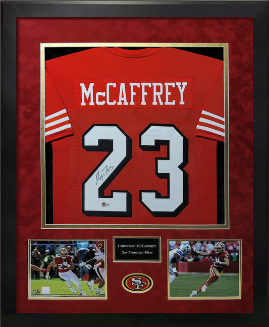 Christian McCaffrey Autographed Jersey - San Francisco 49ers - Framed 37x45 - Beckett Authentication
