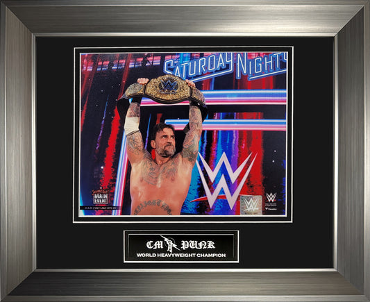 CM Punk Photograph - Hoist Championship Belt - Framed 13x16
