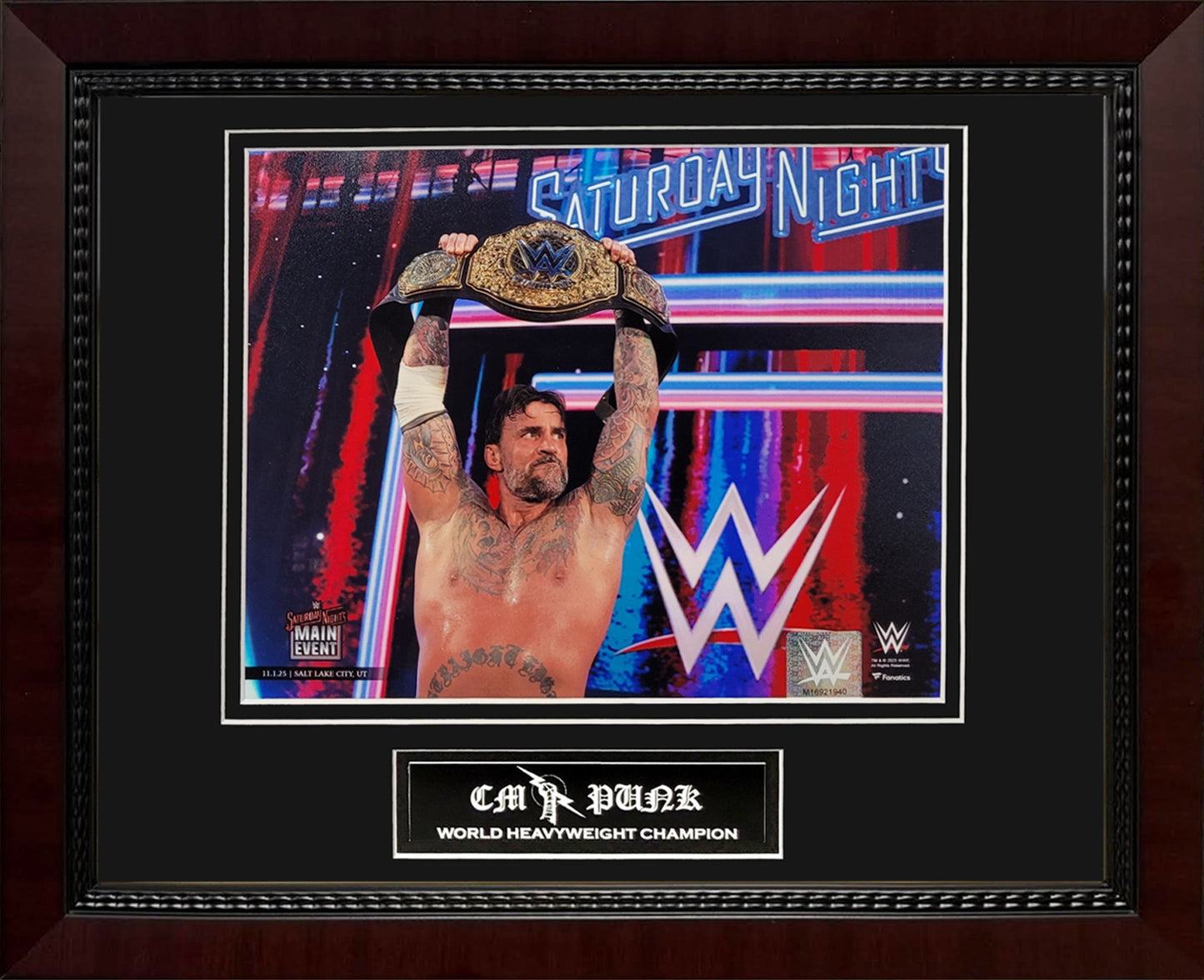 CM Punk Photograph - Hoist Championship Belt - Framed 13x16