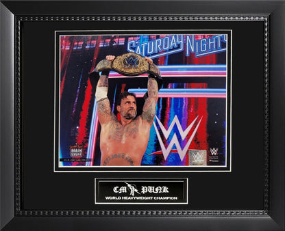 CM Punk Photograph - Hoist Championship Belt - Framed 13x16