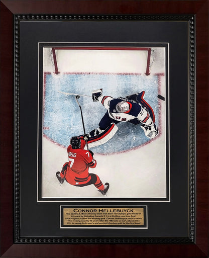 Connor Hellebuyck Photograph - The Paddle Save - Framed 13x16