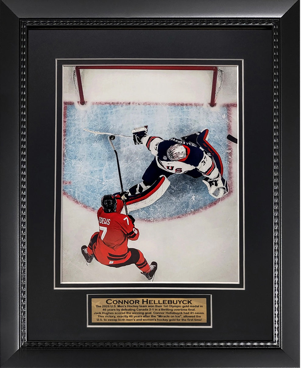 Connor Hellebuyck Photograph - The Paddle Save - Framed 13x16
