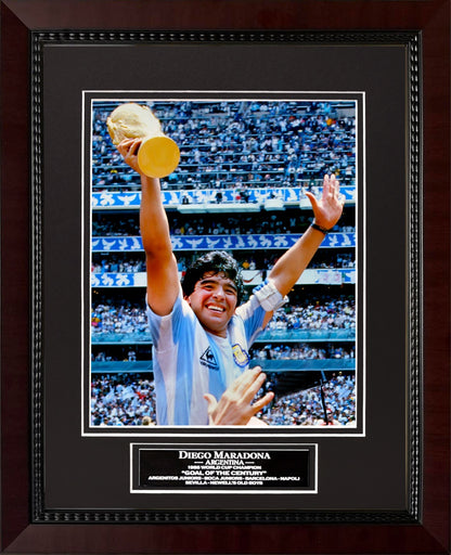 Diego Maradona Photograph - World Cup Trophy - Framed 13x16