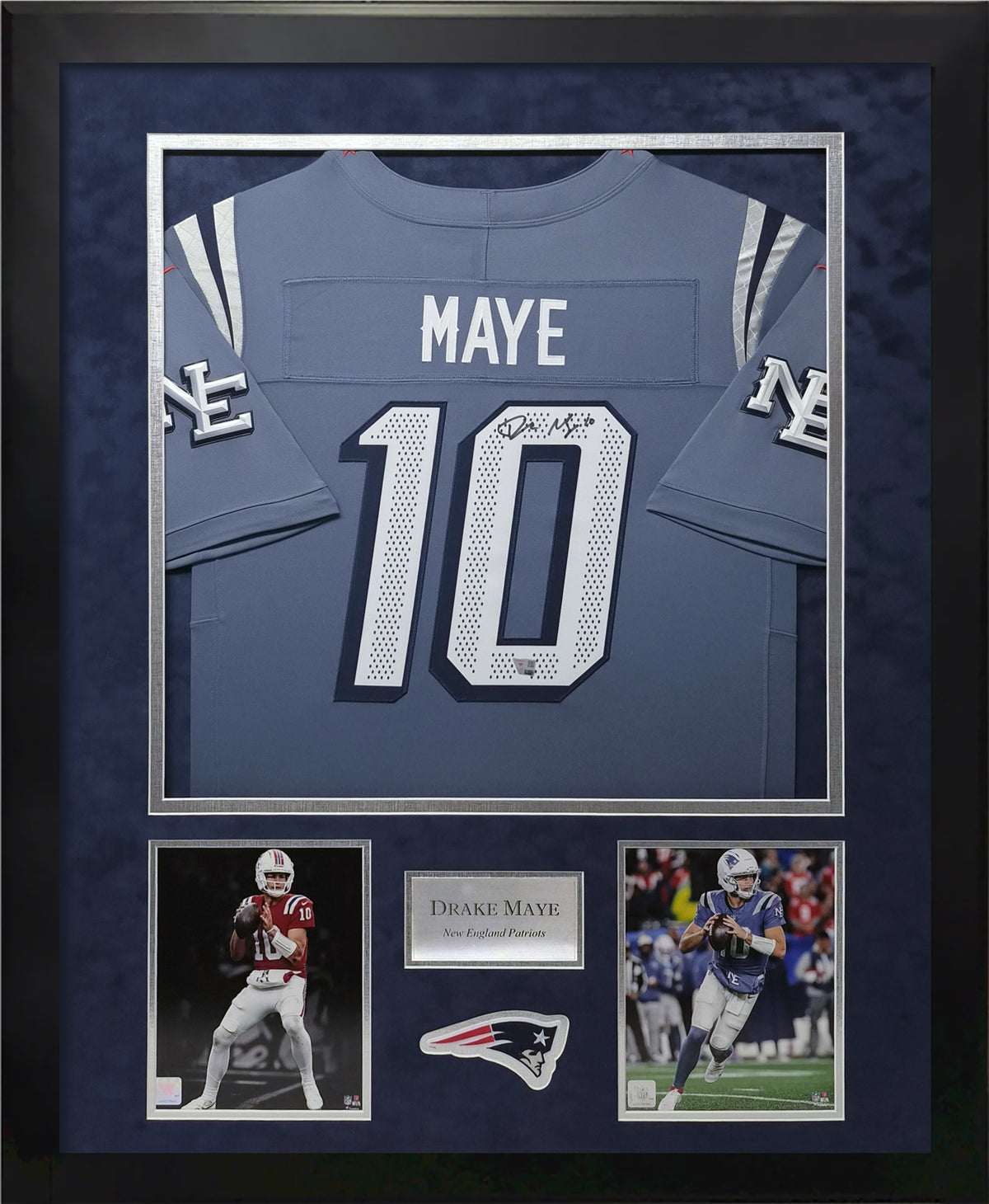 Drake Maye Autographed Jersey - Rivalry - New England Patriots - Framed 37x45 - Fanatics Authentication