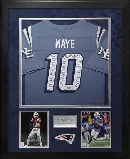 Drake Maye Autographed Jersey - Rivalry - New England Patriots - Framed 37x45 - Fanatics Authentication