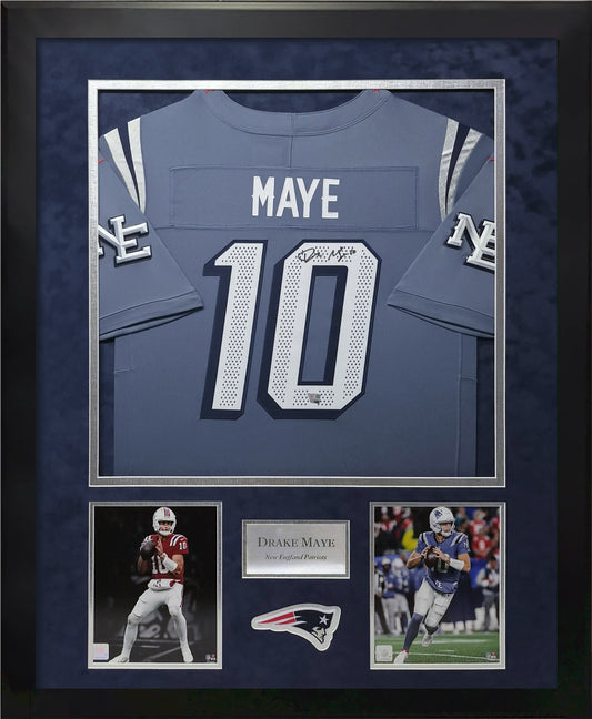 Drake Maye Autographed Jersey - Rivalry - New England Patriots - Framed 37x45 - Fanatics Authentication